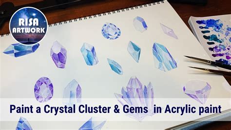 Paint A Crystal Cluster And Gems In Acrylic Paint Youtube