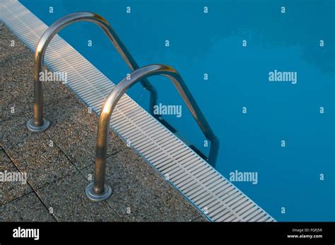 Swimming Pool Stairs With Handrails Stock Photo Alamy