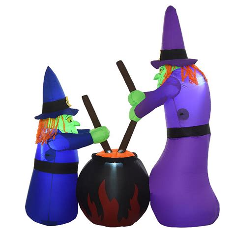 Homcom Inflatable Halloween 5 Witches With Cauldron Led Light Outdoor