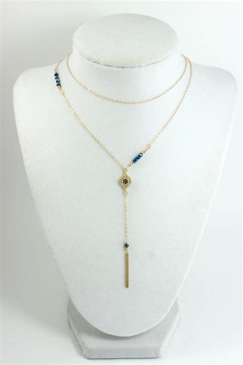 Evil Eye Necklace Gold Filled Blue Crystal Multi Layer Strand Etsy