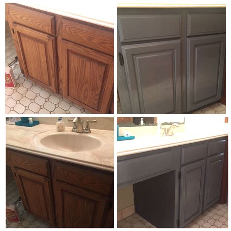 What should i do to my honey oak kitchen cabinets? Before and after using Varathane Weathered Grey over 1987 ...
