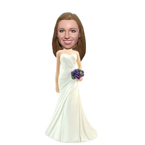 Brides In Ivory Gown With Purpule Bouquet Bobble Doll