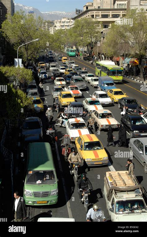 View Of Busy Traffic Scene Looking North To Alborz Mountains Tehran