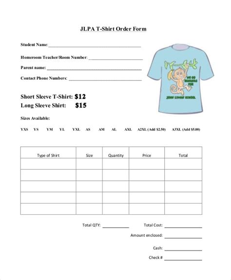 Printable Free T Shirt Order Form Template Pdf Printable Forms Free Online