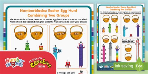 👉 Numberblocks Easter Egg Hunt Combining Two Groups Worksheet