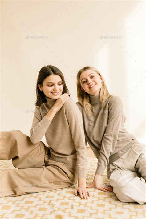 Portrait Of A Couple Two Cute Girls With Nude Make Up Stock Photo By