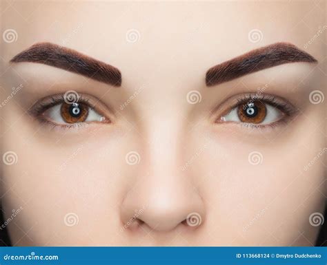 Portrait Of A Woman With Beautiful Well Groomed Eyebrows After Dyeing