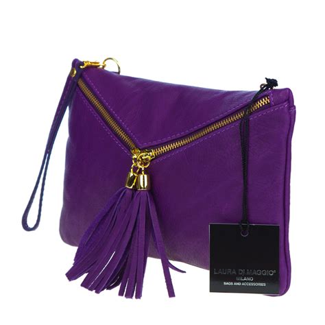 Laura Di Maggio Italian Made Purple Leather Crossbody Bag Wristlet