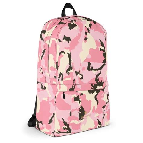 1 Pink Camo Camouflage Print Unisex Water Resistant Designer Backpack M Heidi Kimura Art