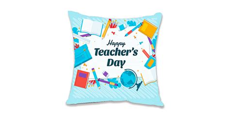 Happy Teachers Day Printed Blue Color Cushion Teachers Day In