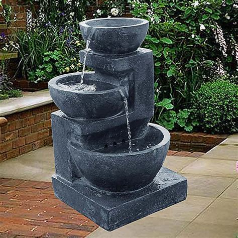 Solar Powered 3 Tier Cascade Garden Water Feature Fountain With Led