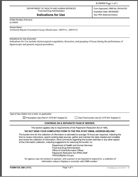 K190909 Fda Form 3881 Medical Device Academy