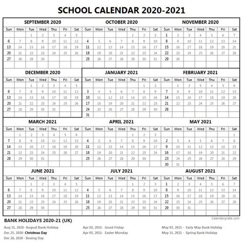 2020 2021 School Calendar Template Academic Calendar 202021 School