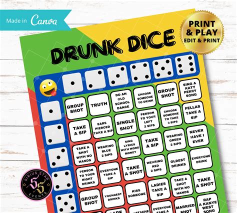 Drunk Dice Game Adult 21 Over Game Board Game Dice Games Etsy