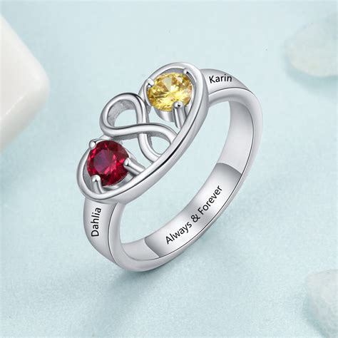 Personalised Infinity Ring With 2 Birthstones 925 Sterling Silver