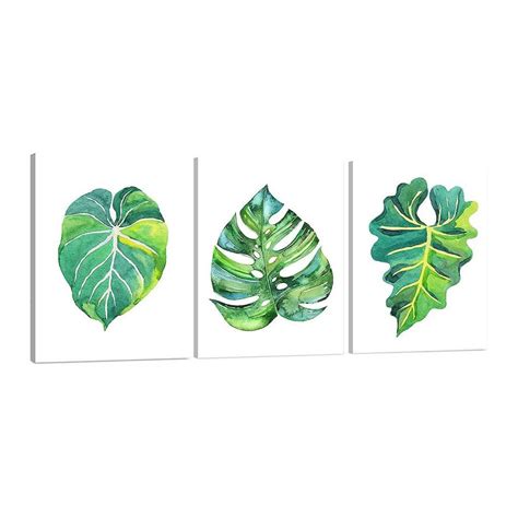 green plant wall art simple 3 piece leaf wall decor minimalist watercolor leaves prints small