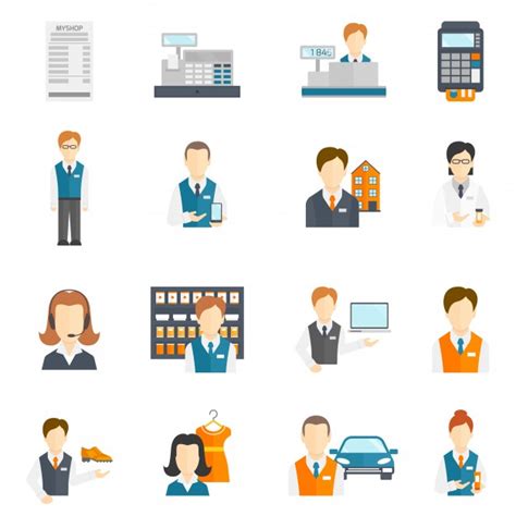 Salesman Business Figures Icons Flat Set Isolado Ilustração Vetorial