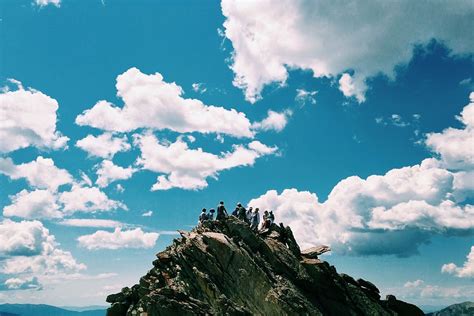 Hd Wallpaper People Standing On Mountain Cliff Under Cloudy Sky