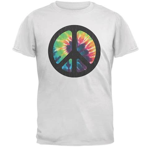 Old Glory Tie Dye Peace Sign Distressed Halftone Mens T Shirt White
