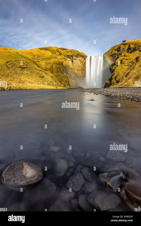 Skogafoss Waterfall With Rainbow Iceland Stock Photo Alamy