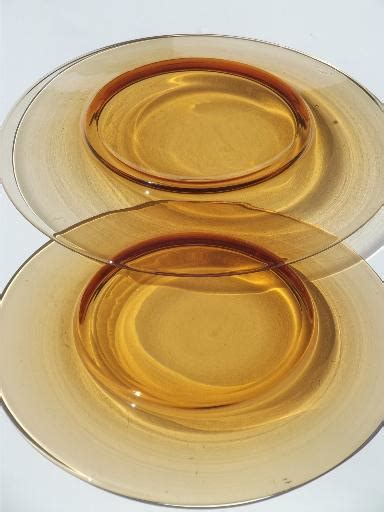 Vintage Amber Glass Salad Plates Set Topaz Colored Elegant Glass