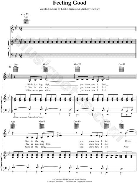 muse feeling good sheet music in g minor transposable download and print sku mn0052010 d12