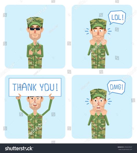 Set Military Man Characters Posing Different Stock Vector Royalty Free