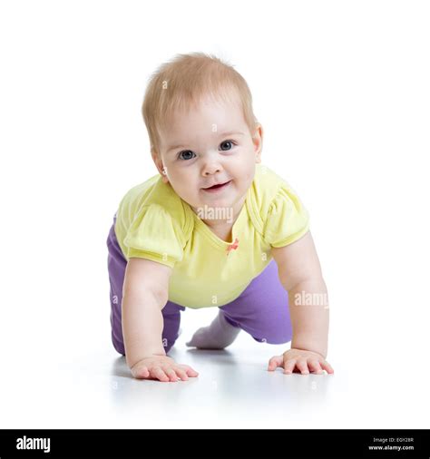 Funny Baby Goes Down On All Fours Stock Photo Alamy
