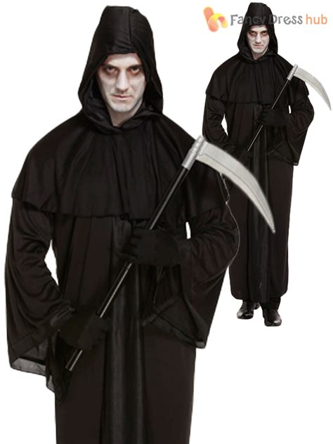 Mens Grim Reaper Costume Halloween Fancy Dress Outfit