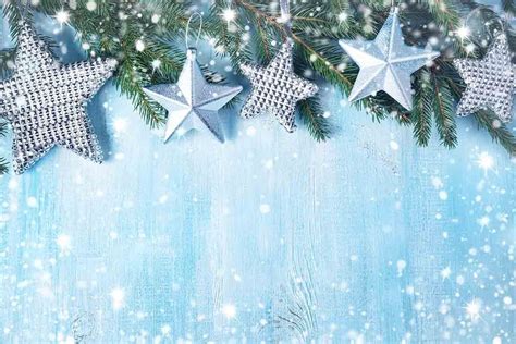 Silver Stars On Blue Wall With Snow Bokeh Photography Backdrop J 0175