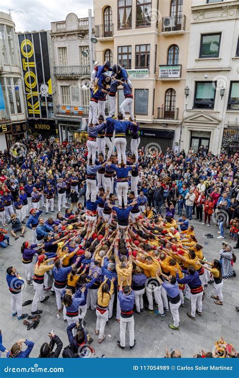 Castell Or Human Tower Typical Tradition In Catalonia Editorial Stock