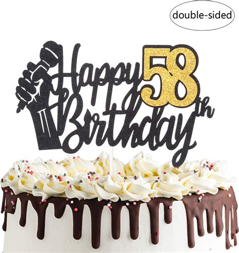 Happy 58th Birthday Cake Topper With Microphone Cheers To