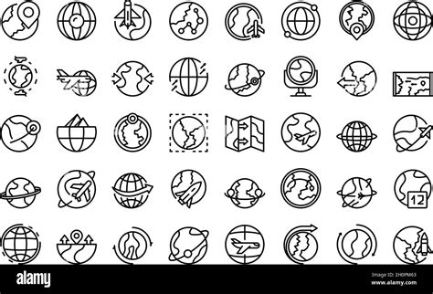 Around The World Icons Set Outline Vector Globe World Arrow Wire