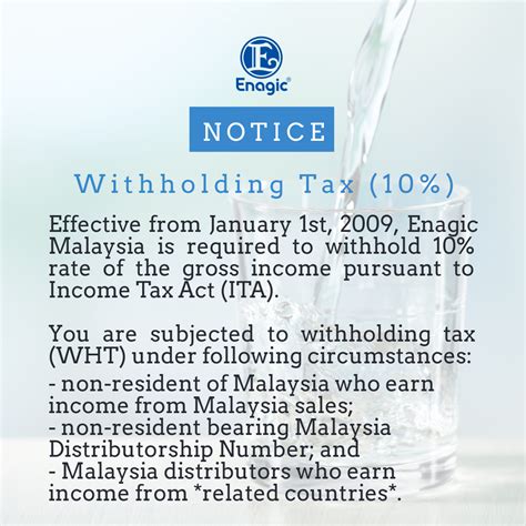 For example, you spend for facebook ads, you will need to pay 10% to lhdn. NOTICE | Withholding Tax (10%) - Enagic Malaysia Sdn Bhd