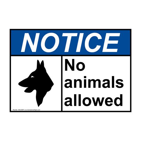 Ansi Notice No Animals Allowed Sign Ane 8297 Pets Pet Waste