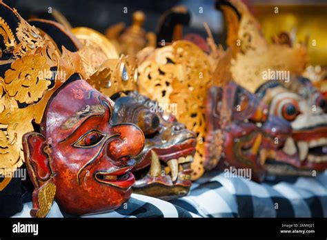 Old Traditional Balinese Costumes And Masks Tari Wayang Topeng
