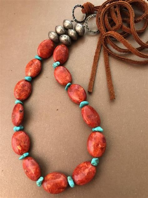 Chunky Red Coral Necklace Genuine Turquoise Southwestern Etsy Red