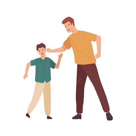 Premium Vector Angry Father Holding Teenage Son By Ear Vector Flat