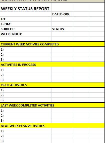 Weekly Status Report Template Excel Word Templates