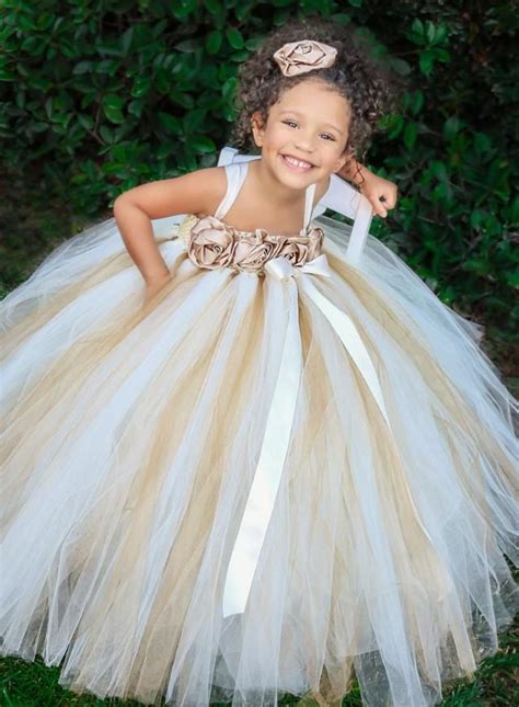 Ivory Gold Champagne Flower Girl Dress Ivory Flower Girl Tutu Dress