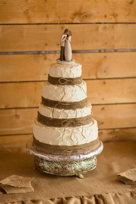 Ivory Wedding Cake Wrapped With Burlap