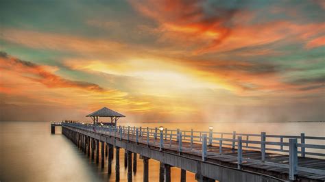 Sunset Pier Wooden Desktop Clouds Sky Phones Thailand Phuket