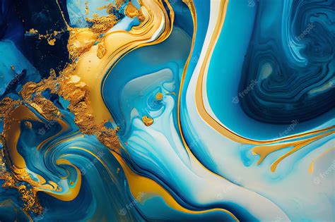 Fondo Abstracto Azul Y Dorado Veteado Patrón De Tinta De Mármol Líquido