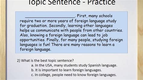 The sentences below are ordered by length from shorter and easier to longer and more complex. Paragraphs (Part II) - Topic Sentences | Topic sentences ...