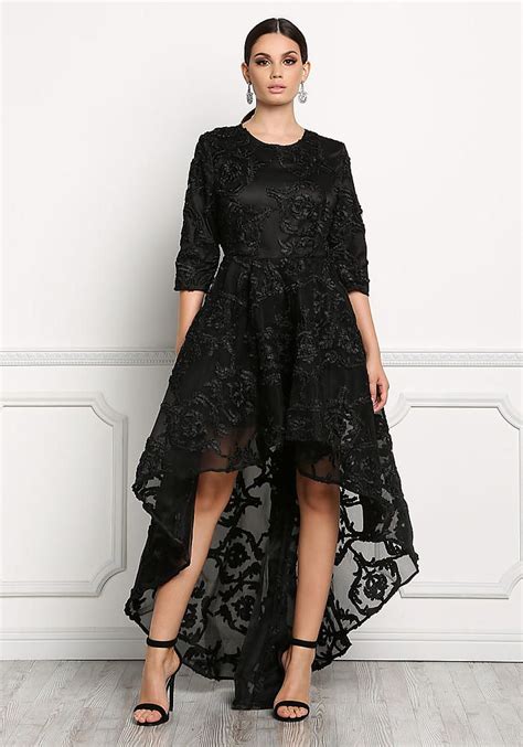 A tulle dress with an off the shoulder or sweetheart neckline would be perfect for a bride or bridesmaid. Black Avant-Garde Hi-Lo Embroidered Tulle Dress (With ...