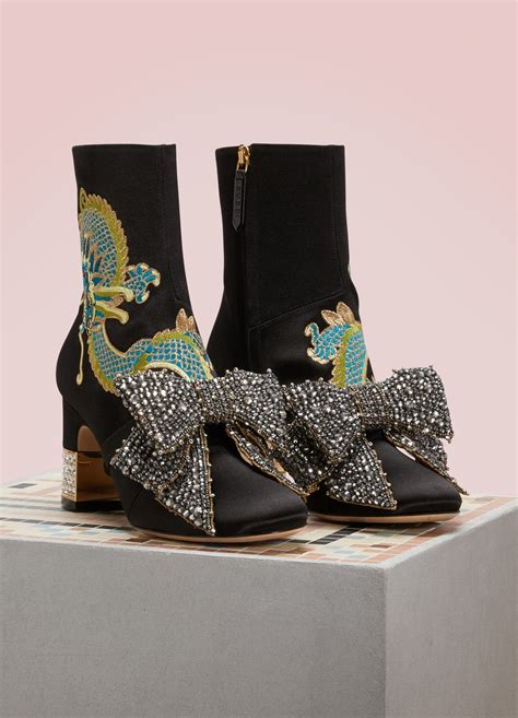 Gucci Dragon Satin Mid Heel Ankle Boots Mid Heel Ankle Boots