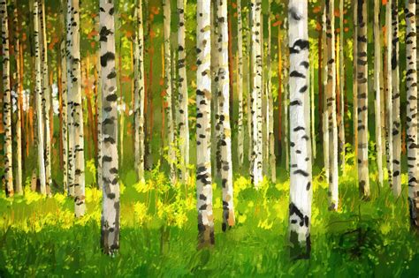 Birch Forest Oil Painting Wonderful Wall Mural Photowall