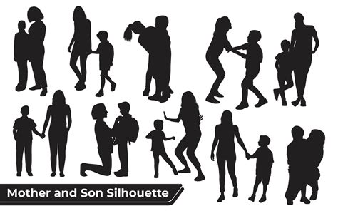 Collection Of Mom And Son Silhouettes In Different Poses 4813699 Vector