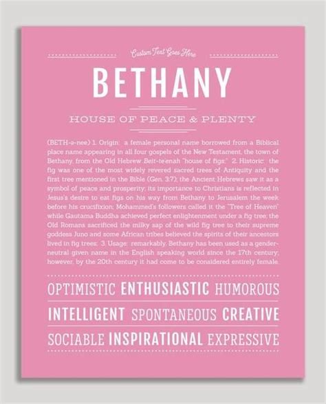 Bethany Name Art Print Classic Names Personalized Art Print Names