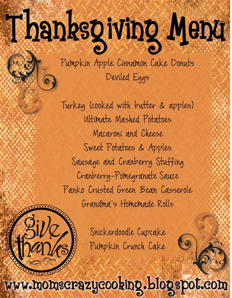Moms Crazy Cooking Thanksgiving Turkey Treats And My Thanksgiving Day Menu